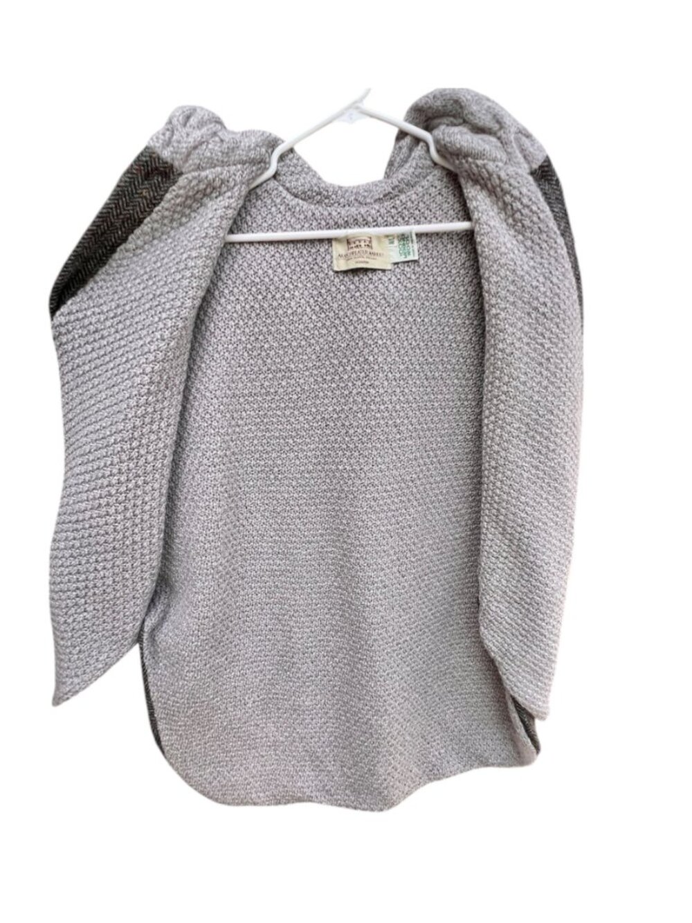 Aran Womens Tweed Poncho W/ Hood Size M/L Herringbone Merino Wool Sweater Lined - Picture 8 of 14